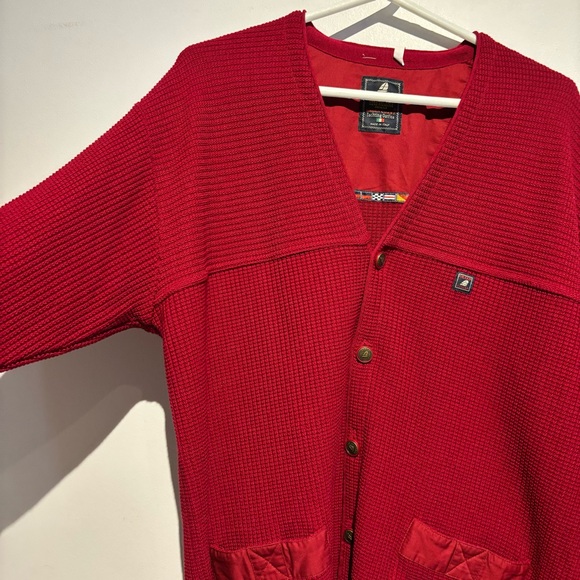 Green Coast Yachting Made In Italy Cable Merino Knit Cardigan Red Sweater Large - Picture 3 of 12